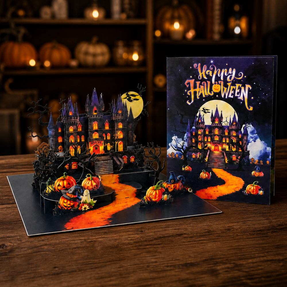 Haunted Castle Halloween Pop-Up Card – 3D Spooky Greeting Card & Unique Halloween Gift