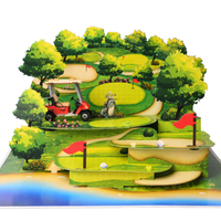 Golf Course 3D Pop Up Card - Golf Cart, Bunkers, and Flagstick Design