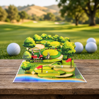 Golf Course 3D Pop Up Card - Golf Cart, Bunkers, and Flagstick Design