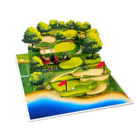 Golf Course 3D Pop Up Card - Golf Cart, Bunkers, and Flagstick Design