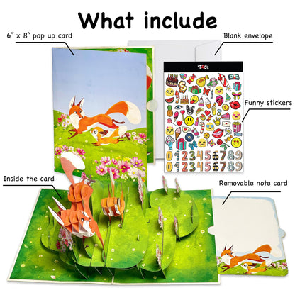 Fox Family Pop Up Card 3D Mother Fox Playing with Baby Foxes in Flower Meadow Wholesome Mother's Day, Birthday, Just Because Greeting Card for Mom, Wife, Her, Nature and Animal Lovers Visit the T4s Store