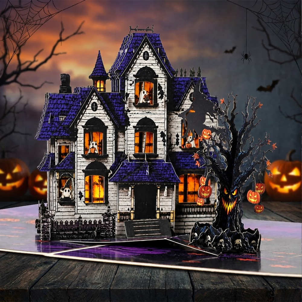 Haunted House Halloween Pop-Up Card – 3D Spooky Greeting Card & Unique Halloween Gift