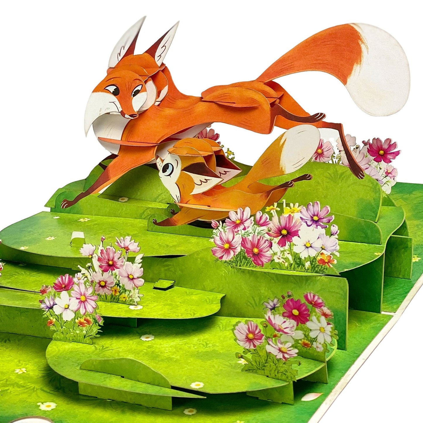 Fox Family Pop Up Card 3D Mother Fox Playing with Baby Foxes in Flower Meadow Wholesome Mother's Day, Birthday, Just Because Greeting Card for Mom, Wife, Her, Nature and Animal Lovers Visit the T4s Store
