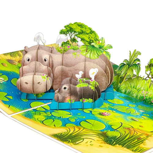 Hippo Mother's Day 3D Pop up Card - Cute Family of Hippos
