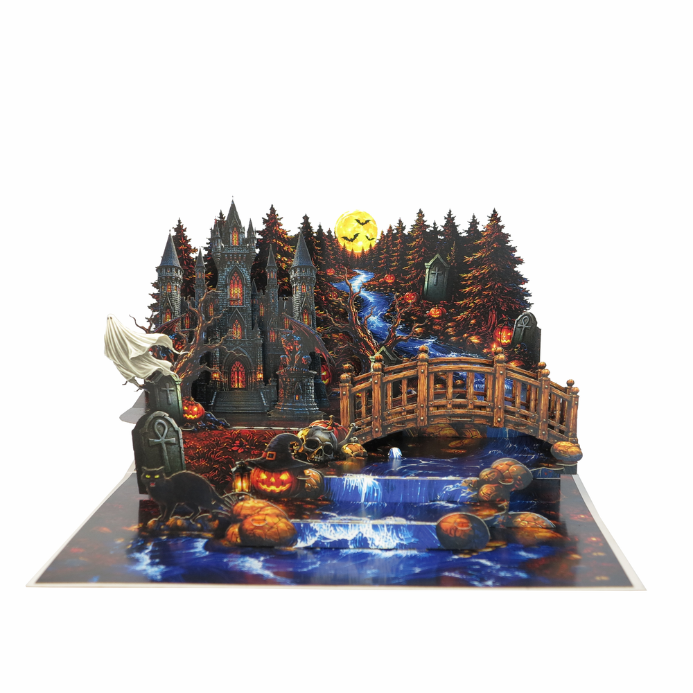 Haunted Castle Halloween Pop-Up Card – 3D Spooky Forest Greeting Card & Unique Halloween Gift