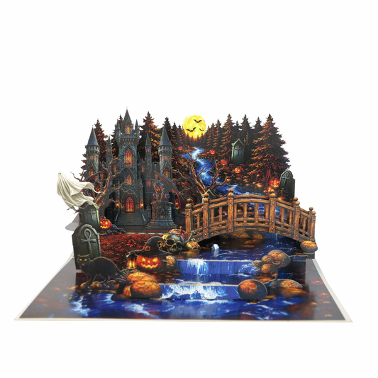 Haunted Castle Halloween Pop-Up Card – 3D Spooky Forest Greeting Card & Unique Halloween Gift