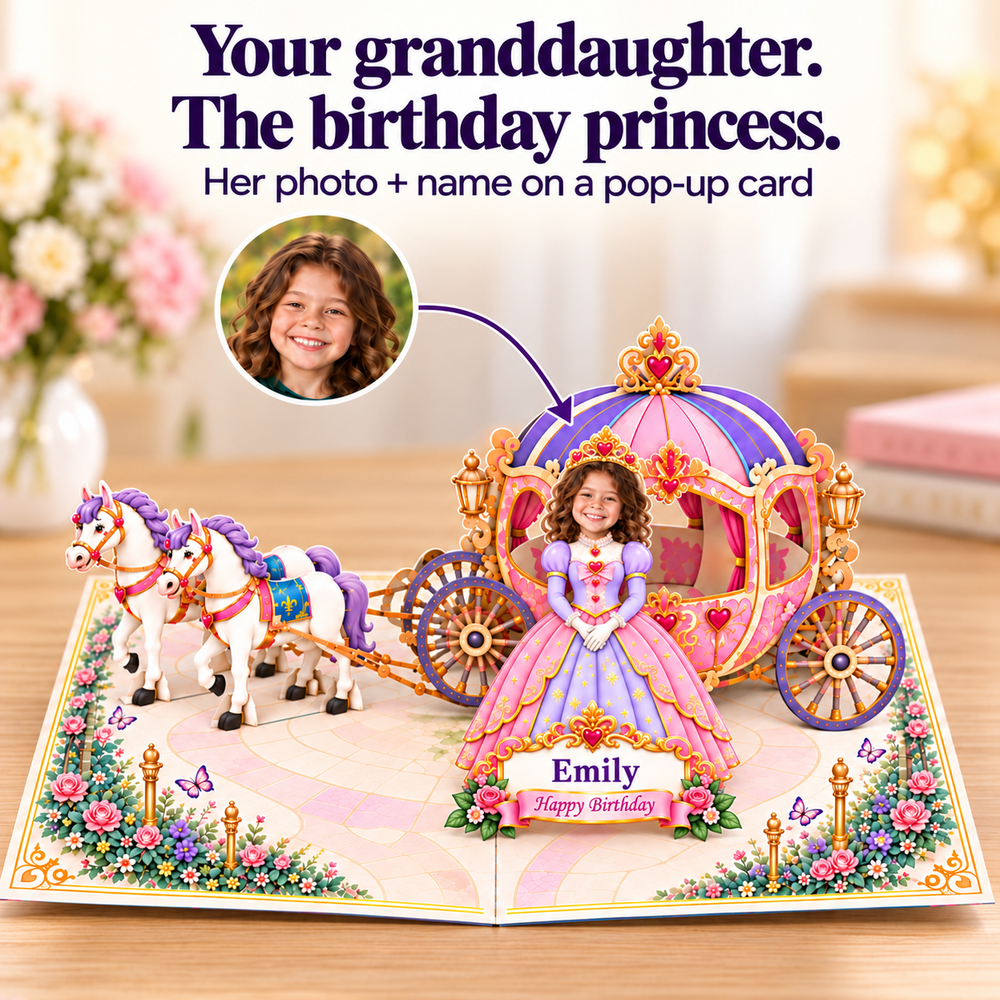 Personalized Princess Carriage Birthday Pop-Up Card for Daughters/Granddaughters - 3D Custom Greeting Card & Unique Birthday Gift