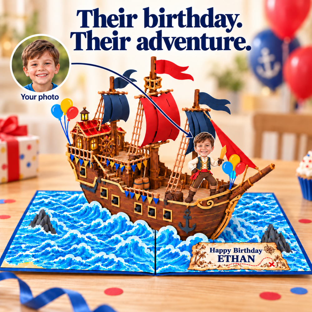 Personalized Little Sailor Ship Birthday Pop-Up Card for Kids/Grandkids - 3D Custom Greeting Card & Unique Birthday Gift