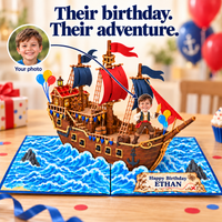 Personalized Little Sailor Ship Birthday Pop-Up Card for Kids/Grandkids - 3D Custom Greeting Card & Unique Birthday Gift