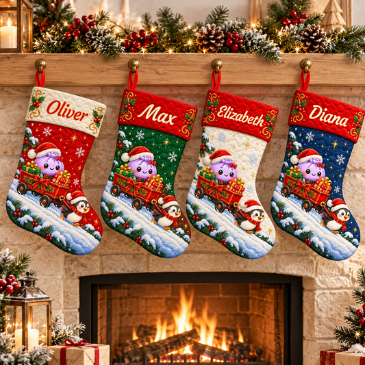 Squishy Friend’s Jolly Wagon Ride - Personalized Atelier Cloud-Quilted Christmas Stocking
