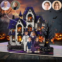Halloween Horror Family with Kids/Grandkids - Personalized Haunted House Pop-Up Card