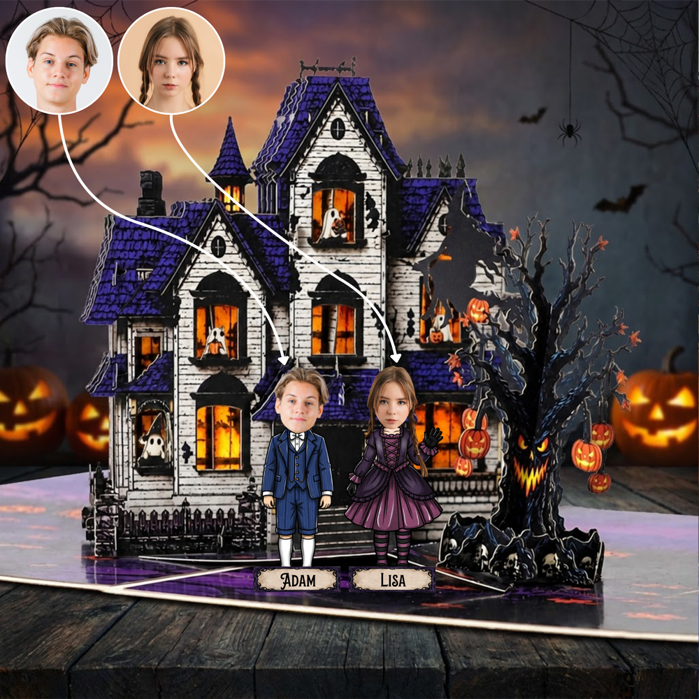 Gothic Halloween Kids/Grandkids Costume - Personalized Haunted House Pop-Up Card