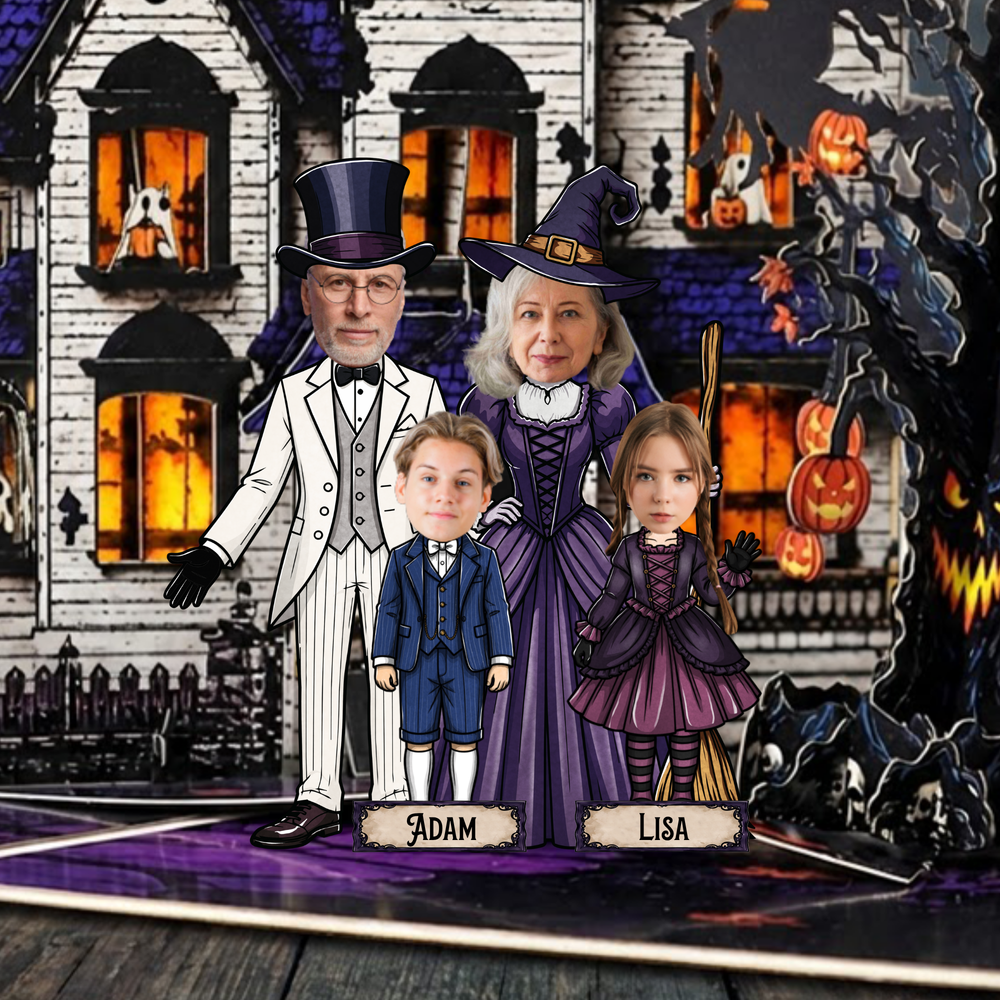 Halloween Horror Family with Kids/Grandkids - Personalized Haunted House Pop-Up Card