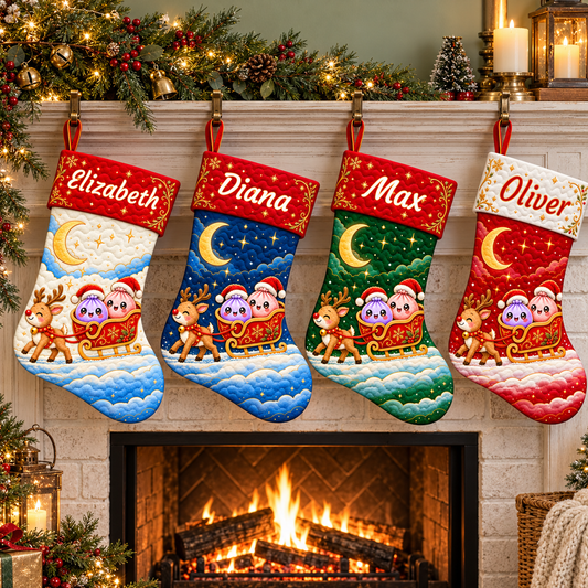 Squishy Friends’ Moonlit Sleigh Ride - Personalized Atelier Cloud-Quilted Christmas Stocking