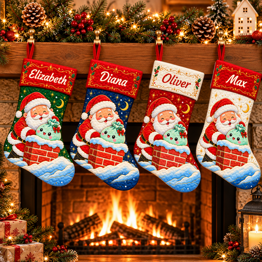 Santa & Squishy Friend’s Chimney Surprise - Personalized Atelier Cloud-Quilted Christmas Stocking