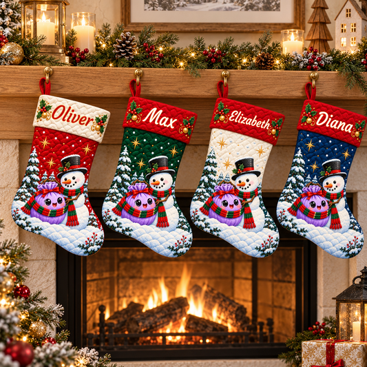 One Scarf, Two Friends: Squishy Friend & Snowman - Personalized Atelier Cloud-Quilted Christmas Stocking