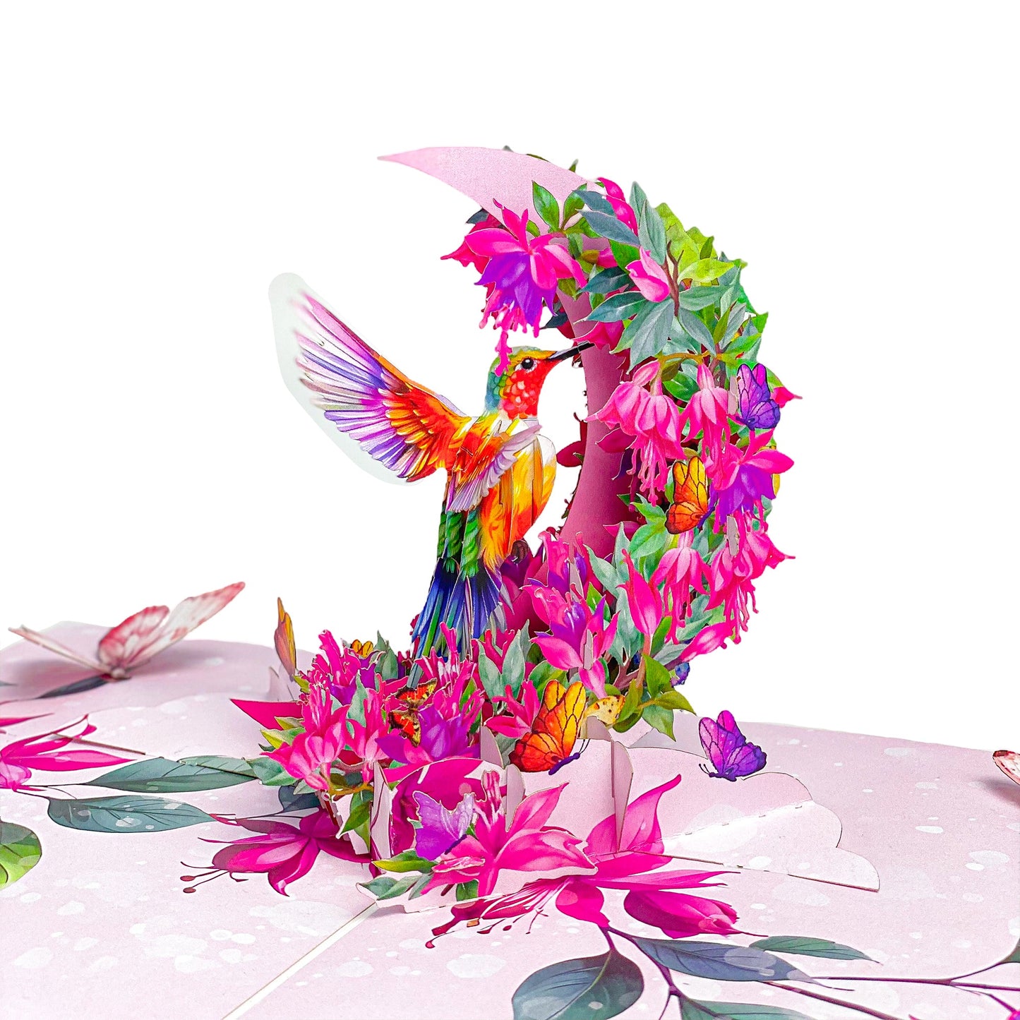 Hummingbird Pop Up Card 3D Colorful Bird with Crescent Floral Ring and Lotus Flowers Elegant Mother's Day, Birthday, Thank You Greeting Card for Women, Nature Lovers, Mom, Grandma, Her