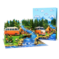 Camping Adventure 3D Pop Up Card - Camper Van by a Mountain River