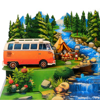 Camping Adventure 3D Pop Up Card - Camper Van by a Mountain River
