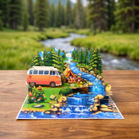 Camping Adventure 3D Pop Up Card - Camper Van by a Mountain River