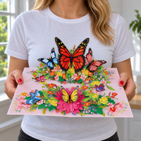 Colorful Butterfly Garden Pop-Up Card - 3D Floral Greeting Card & Unique Gift