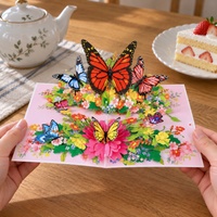 Colorful Butterfly Garden Pop-Up Card - 3D Floral Greeting Card & Unique Gift