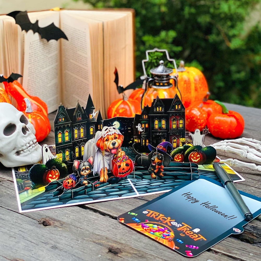 Halloween Dog Pop-Up Card – 3D Trick-or-Treat Greeting Card & Gift for Dog Lovers