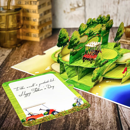 Pop Up Golf Card 3D Multi-Level Golf Course with Cart, Clubs, and Flags Perfect Father's Day, Birthday Greeting Card for Golfer Dad, Grandpa, Boss, Husband, Coach, or Country Club Fans