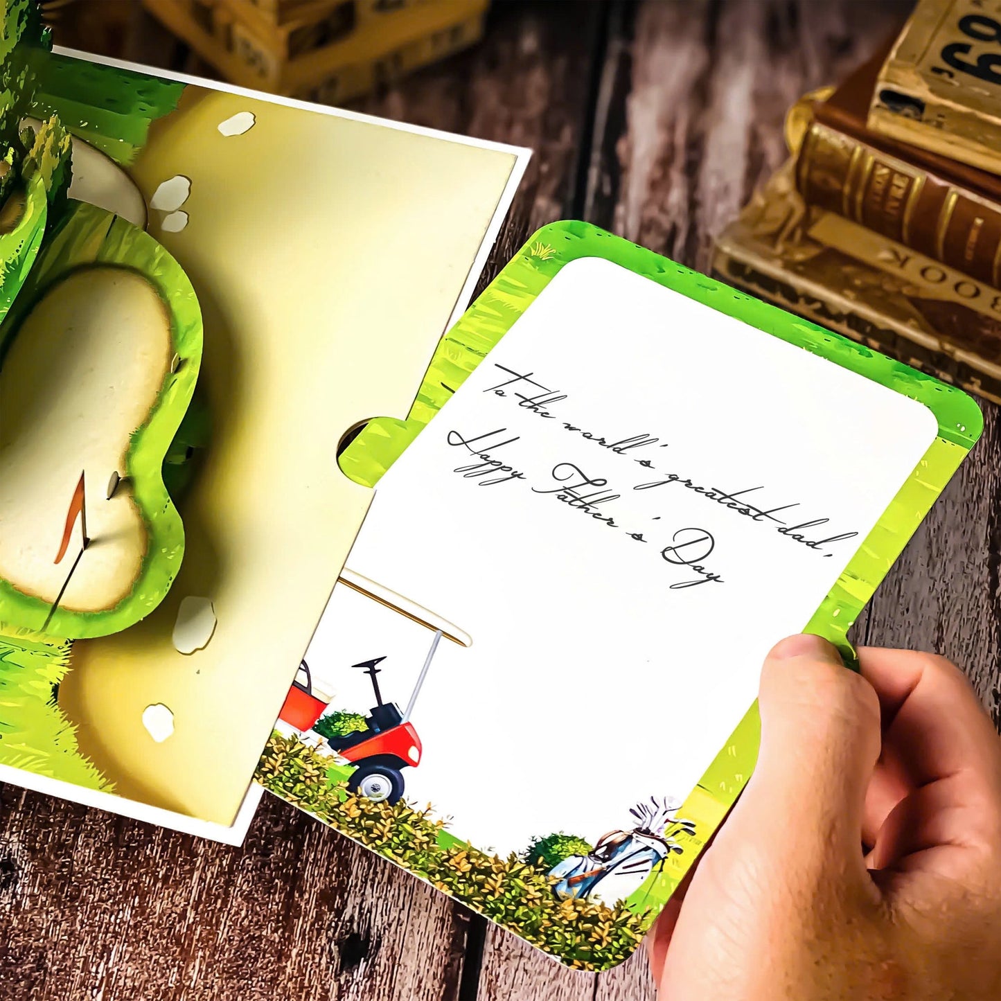 Pop Up Golf Card 3D Multi-Level Golf Course with Cart, Clubs, and Flags Perfect Father's Day, Birthday Greeting Card for Golfer Dad, Grandpa, Boss, Husband, Coach, or Country Club Fans