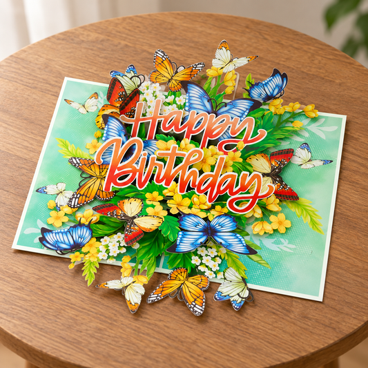 Happy Birthday Butterfly Pop-Up Card - 3D Floral Greeting Card & Unique Gift