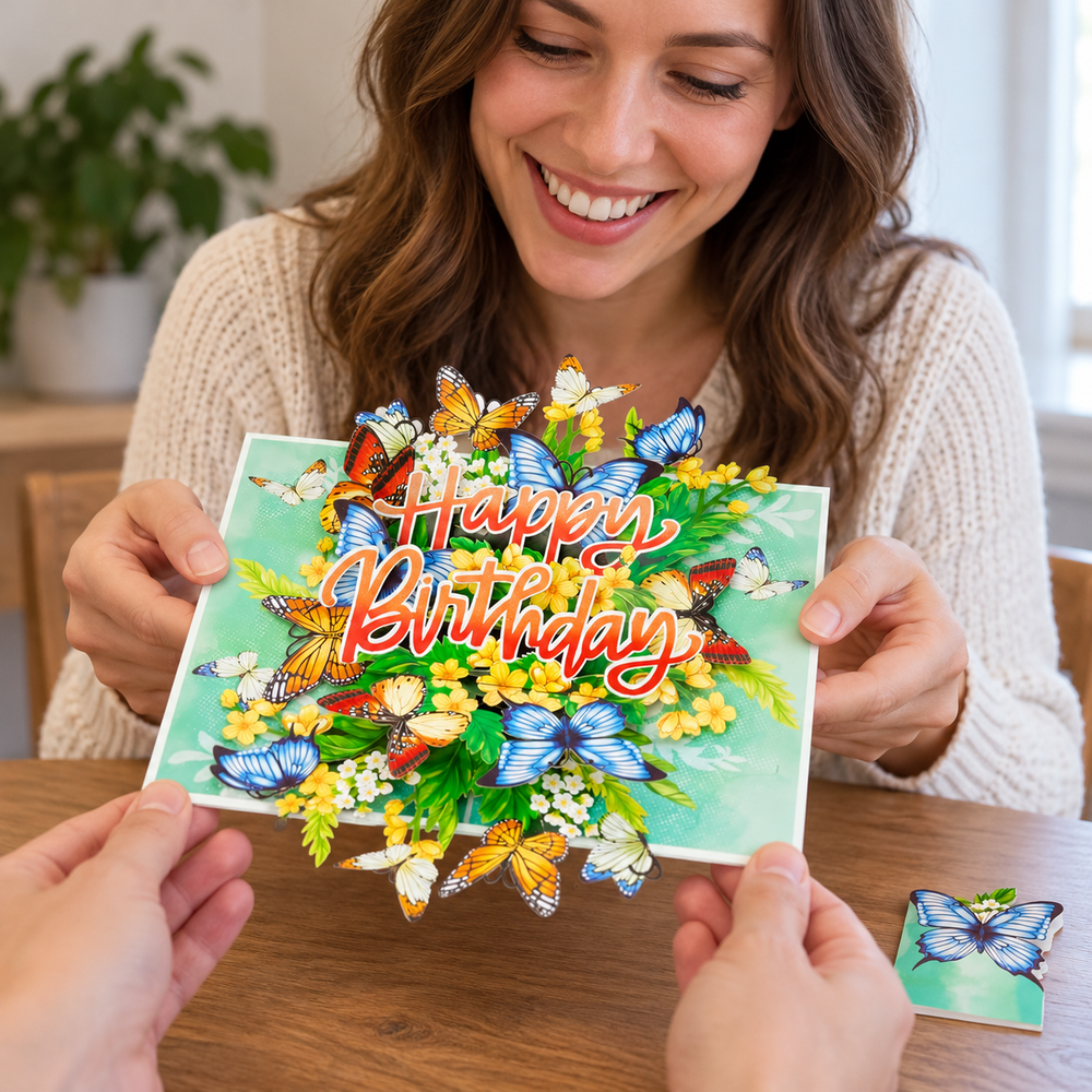 Happy Birthday Butterfly Pop-Up Card - 3D Floral Greeting Card & Unique Gift