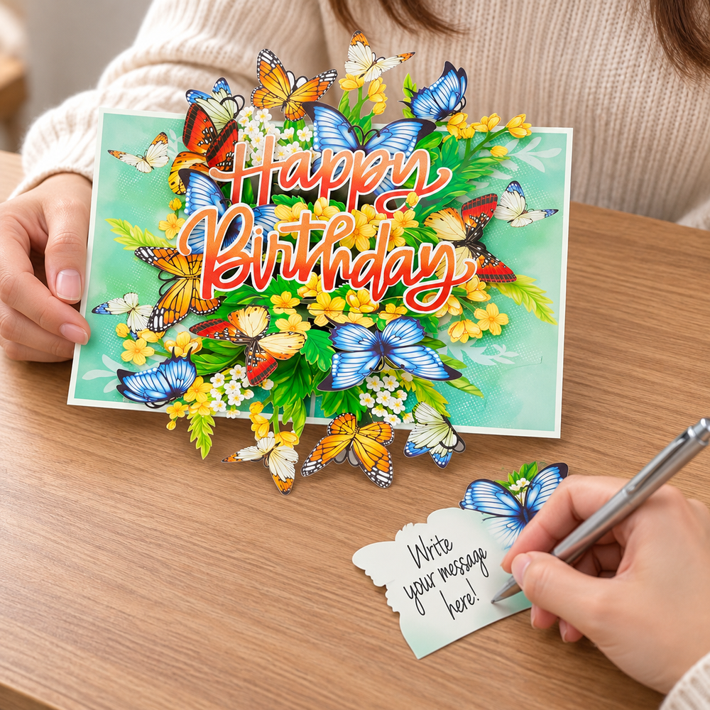 Happy Birthday Butterfly Pop-Up Card - 3D Floral Greeting Card & Unique Gift