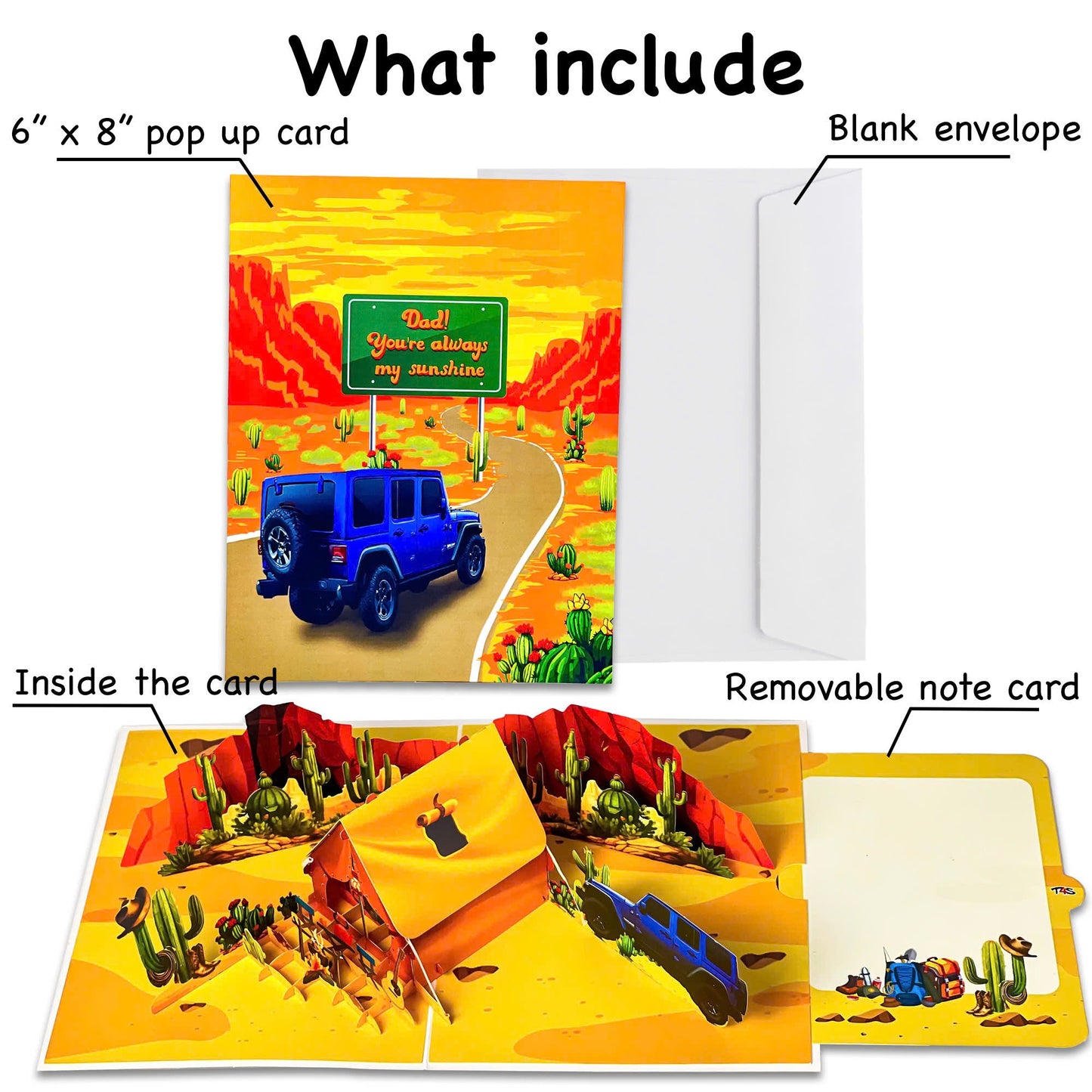 Pop Up Desert Camping Card 3D Jeep and Tent in Cactus Canyon Scene Fun Father's Day, Birthday Greeting Card for Dad, Outdoor Adventure Lovers, Off-Road Fans, Western Style Dads