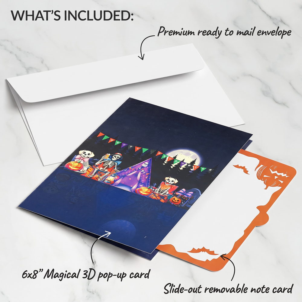 Skeleton Camping Halloween Pop-Up Card – 3D Spooky Greeting Card & Unique Halloween Gift