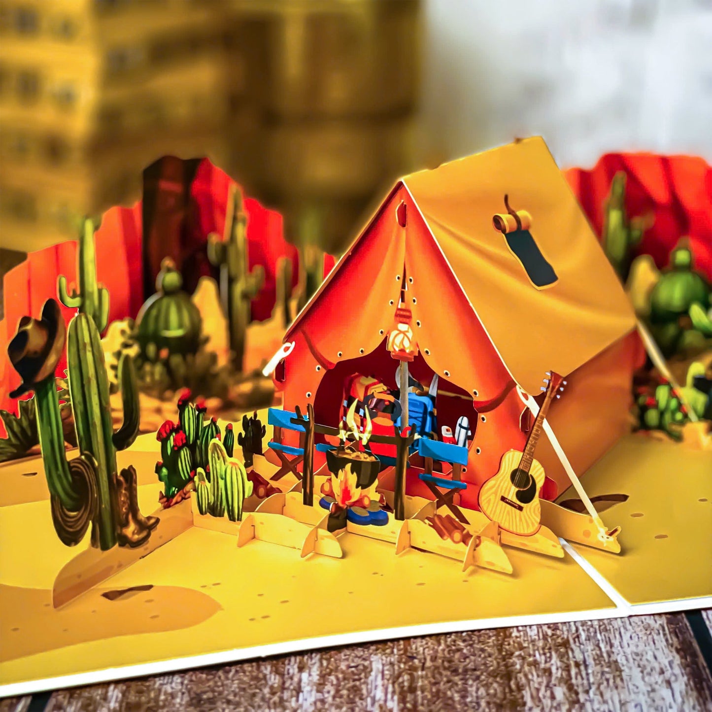 Pop Up Desert Camping Card 3D Jeep and Tent in Cactus Canyon Scene Fun Father's Day, Birthday Greeting Card for Dad, Outdoor Adventure Lovers, Off-Road Fans, Western Style Dads