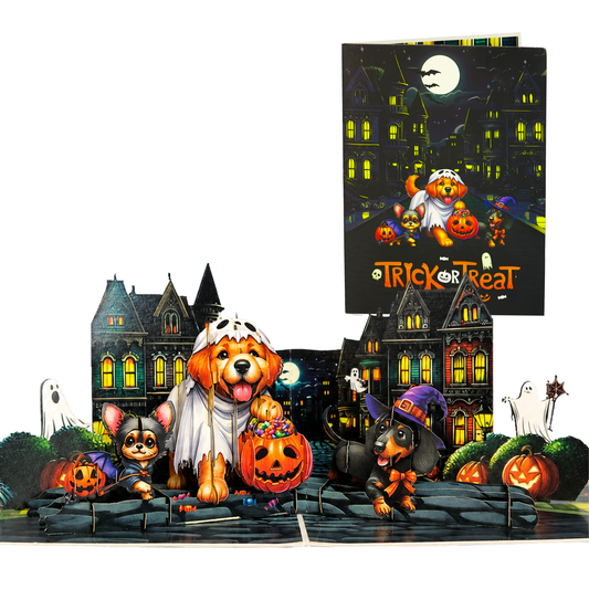 Halloween Dog Pop-Up Card – 3D Trick-or-Treat Greeting Card & Gift for Dog Lovers