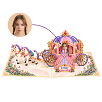 Personalized Princess Carriage Birthday Pop-Up Card for Daughters/Granddaughters - 3D Custom Greeting Card & Unique Birthday Gift