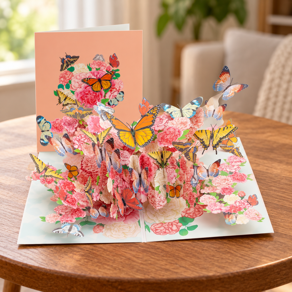 Monarch Butterfly & Peony Pop-Up Card - 3D Floral Greeting Card & Unique Birthday Gift