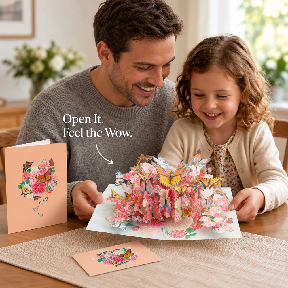 Monarch Butterfly & Peony Pop-Up Card - 3D Floral Greeting Card & Unique Birthday Gift