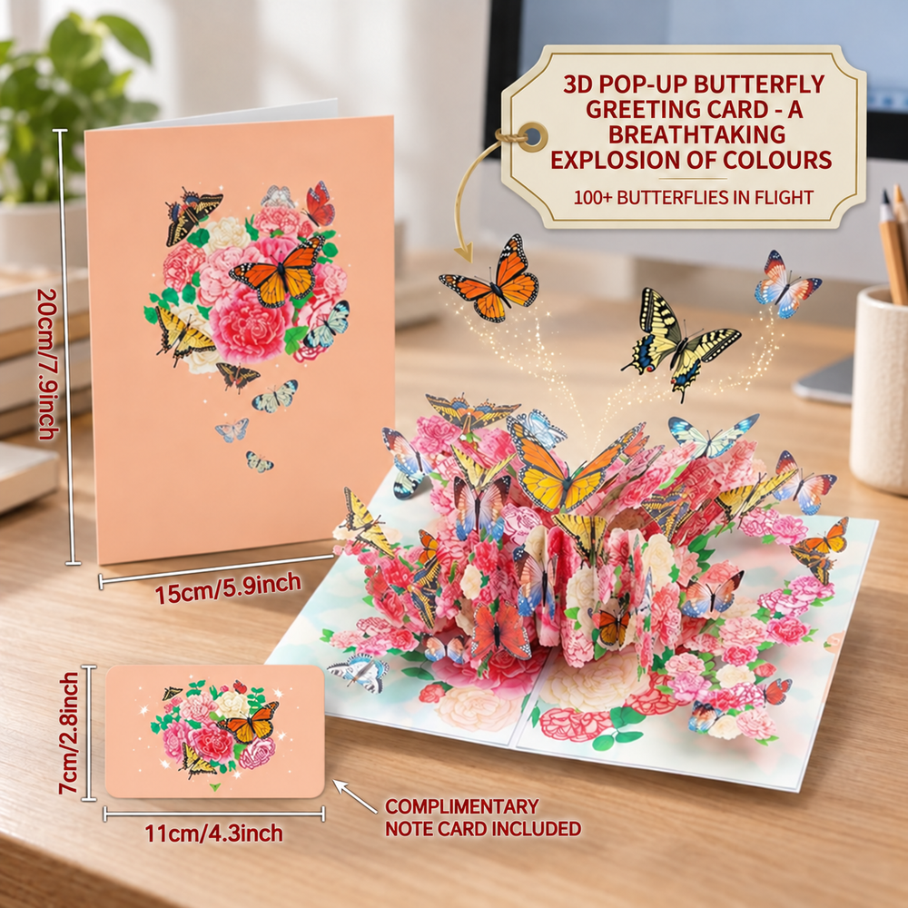 Monarch Butterfly & Peony Pop-Up Card - 3D Floral Greeting Card & Unique Birthday Gift