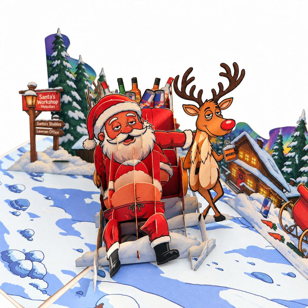 Tipsy Santa Christmas Pop-Up Card – Funny 3D Greeting Card & Christmas Gift