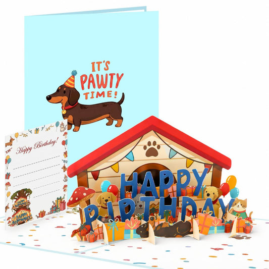 It’s Pawty Time Doghouse Pop-Up Card – 3D Birthday Greeting Card & Dog Lover Gift