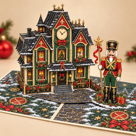 Nutcracker Christmas House Pop-Up Card – 3D Greeting Card & Christmas Gift