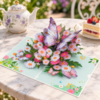 Purple Butterfly Daisy Pop-Up Card - 3D Floral Greeting Card & Unique Birthday Gift