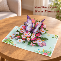 Purple Butterfly Daisy Pop-Up Card - 3D Floral Greeting Card & Unique Birthday Gift