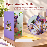 Purple Butterfly Daisy Pop-Up Card - 3D Floral Greeting Card & Unique Birthday Gift