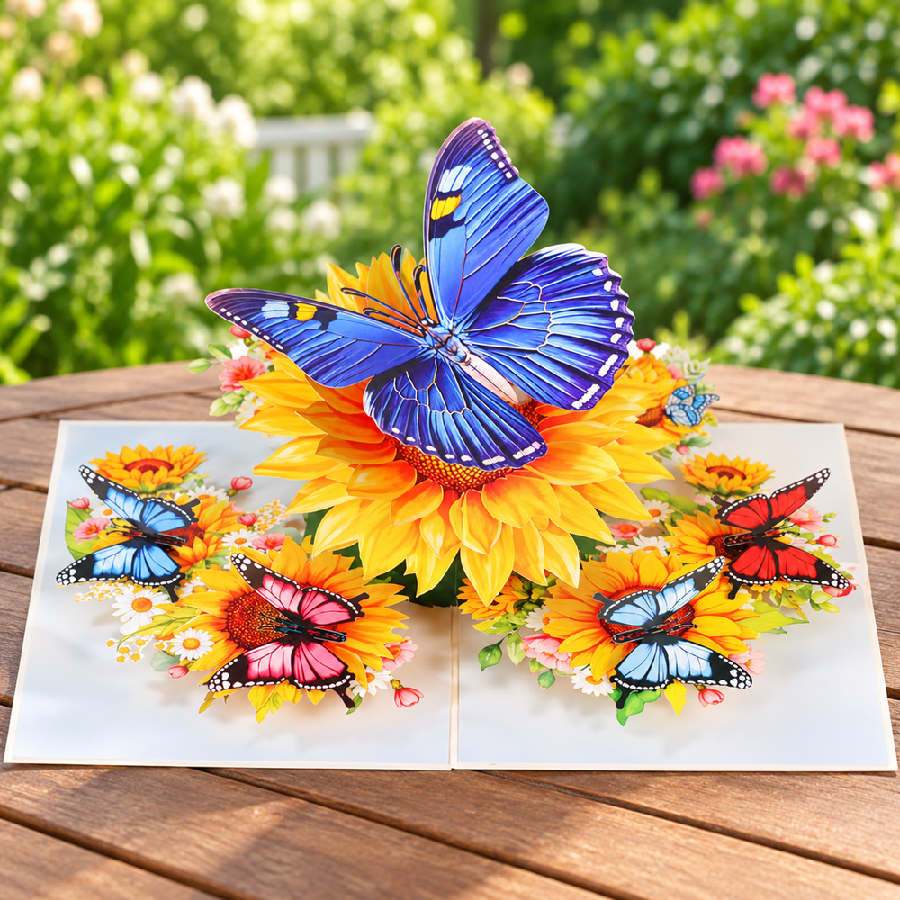 Sunflower Butterfly Pop-Up Card - 3D Floral Greeting Card & Unique Gift