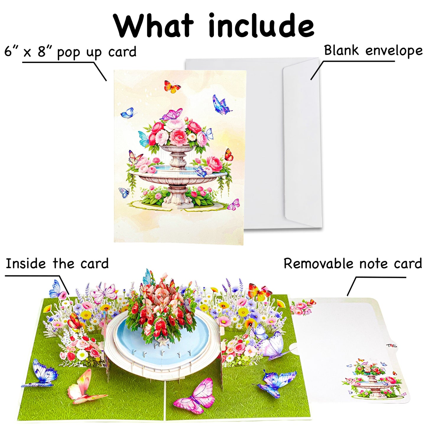 Garden Fountain Pop Up Card 3D Floral Water Feature with Butterflies and Roses Elegant Mother's Day, Birthday, Thank You, Anniversary Greeting Card for Mom, Wife, Grandma, Her