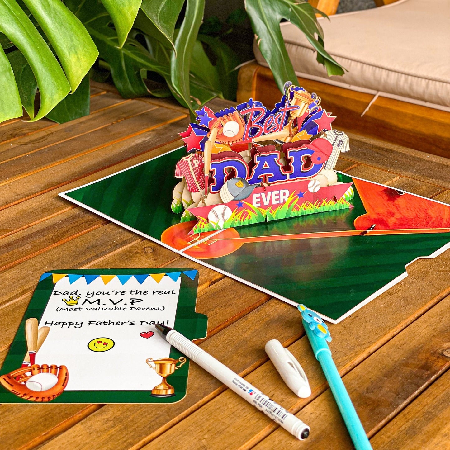 Best Dad Ever Baseball Pop Up Card 3D Sports Themed Greeting with Bat, Ball, Jerseys and Trophy Perfect Father's Day or Birthday Card for Dad, Coach, Grandpa, Baseball Fans, Sporty Dads