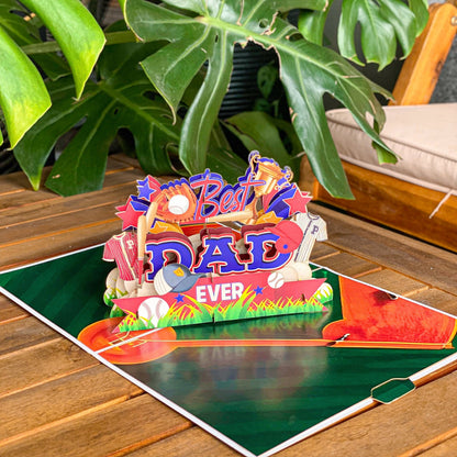 Best Dad Ever Baseball Pop Up Card 3D Sports Themed Greeting with Bat, Ball, Jerseys and Trophy Perfect Father's Day or Birthday Card for Dad, Coach, Grandpa, Baseball Fans, Sporty Dads